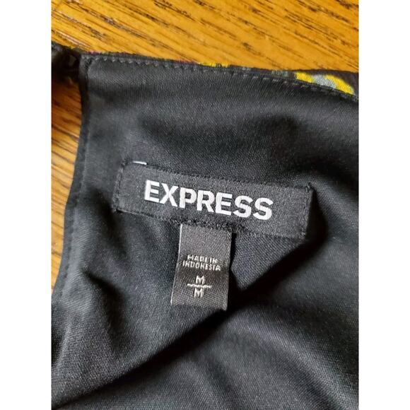 Express Midi Dress Womens Medium Black Floral Chiffon Party Flutter Sleeve - Picture 8 of 13